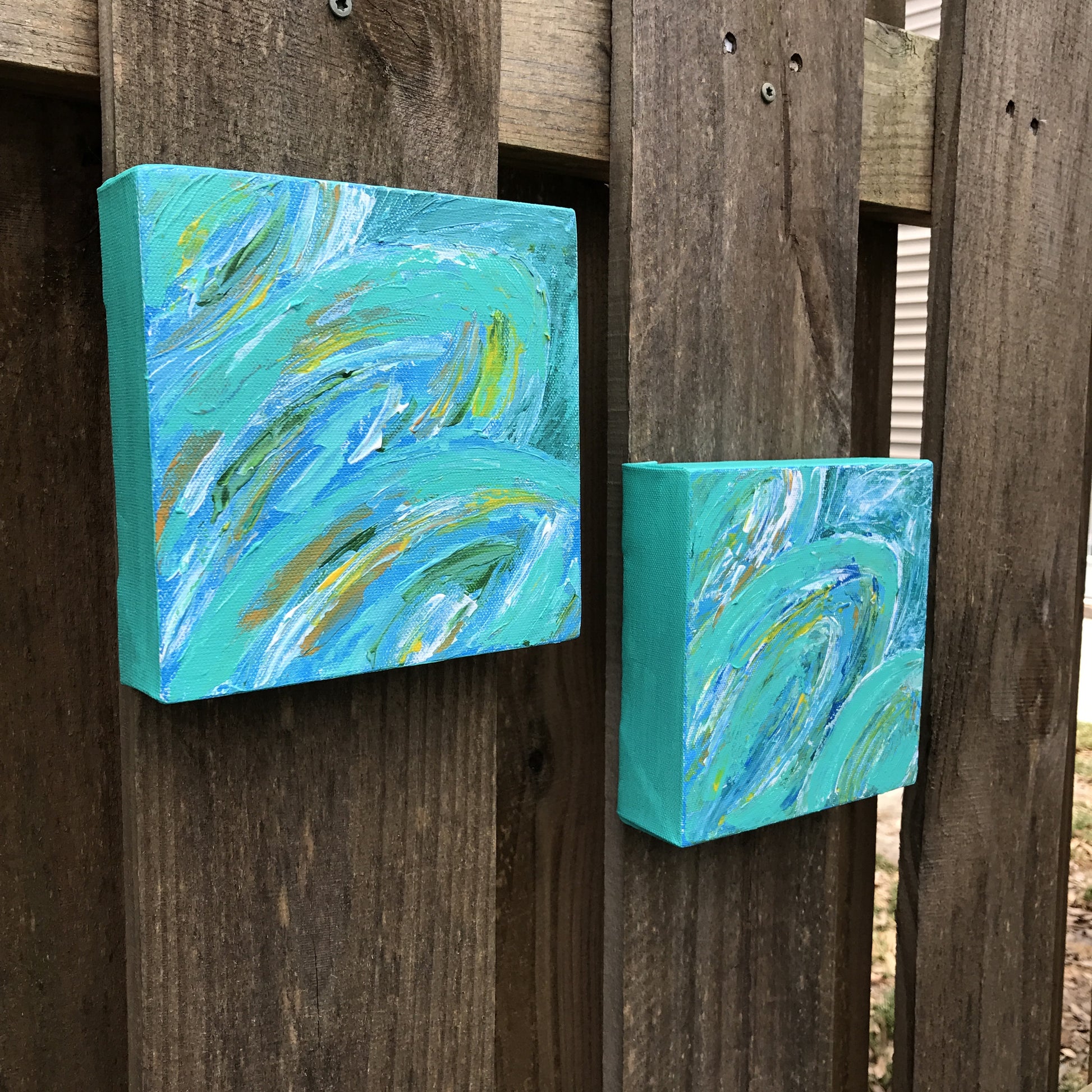 Tropical Leaves I & II, Acrylic Mini Painting by Andrea Smith